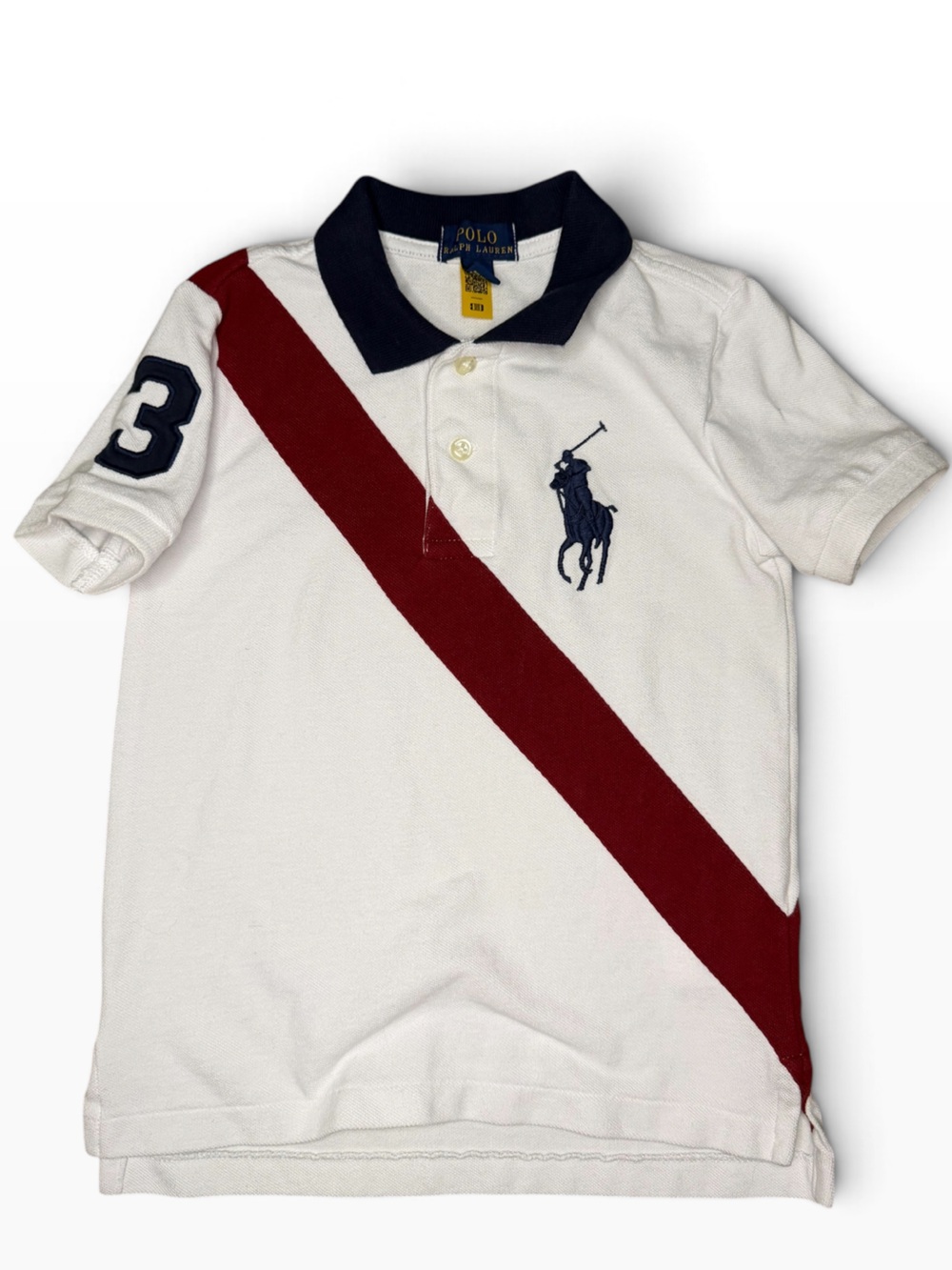 Polo Ralph Lauren Big Pony Mesh Polo- White with red and blue-Kids 5
